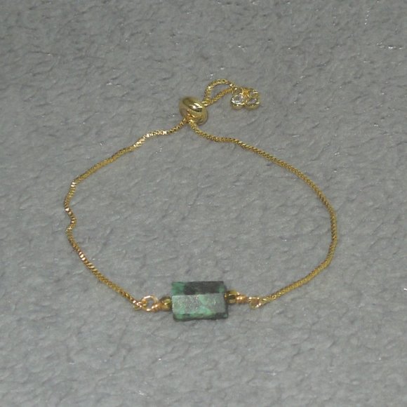 Natural Stone Teal Green Gold Drawstring Bracelet - Picture 3 of 4